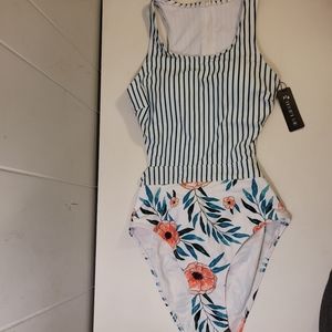TEMPT ME TROPICAL/STRIPE ONE PIECE SWIMSUIT SIZE SMALL NWT